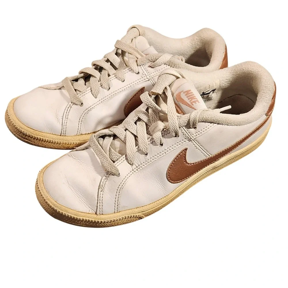 Nike Leather Shoes Womens‎ Size 7 White Brown Low Top Casual Tennis 749867-101